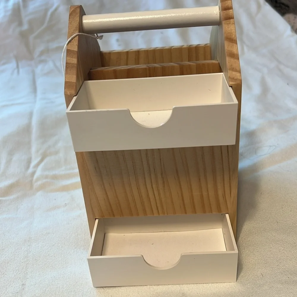 Timber tech industry. Wooden office caddy.